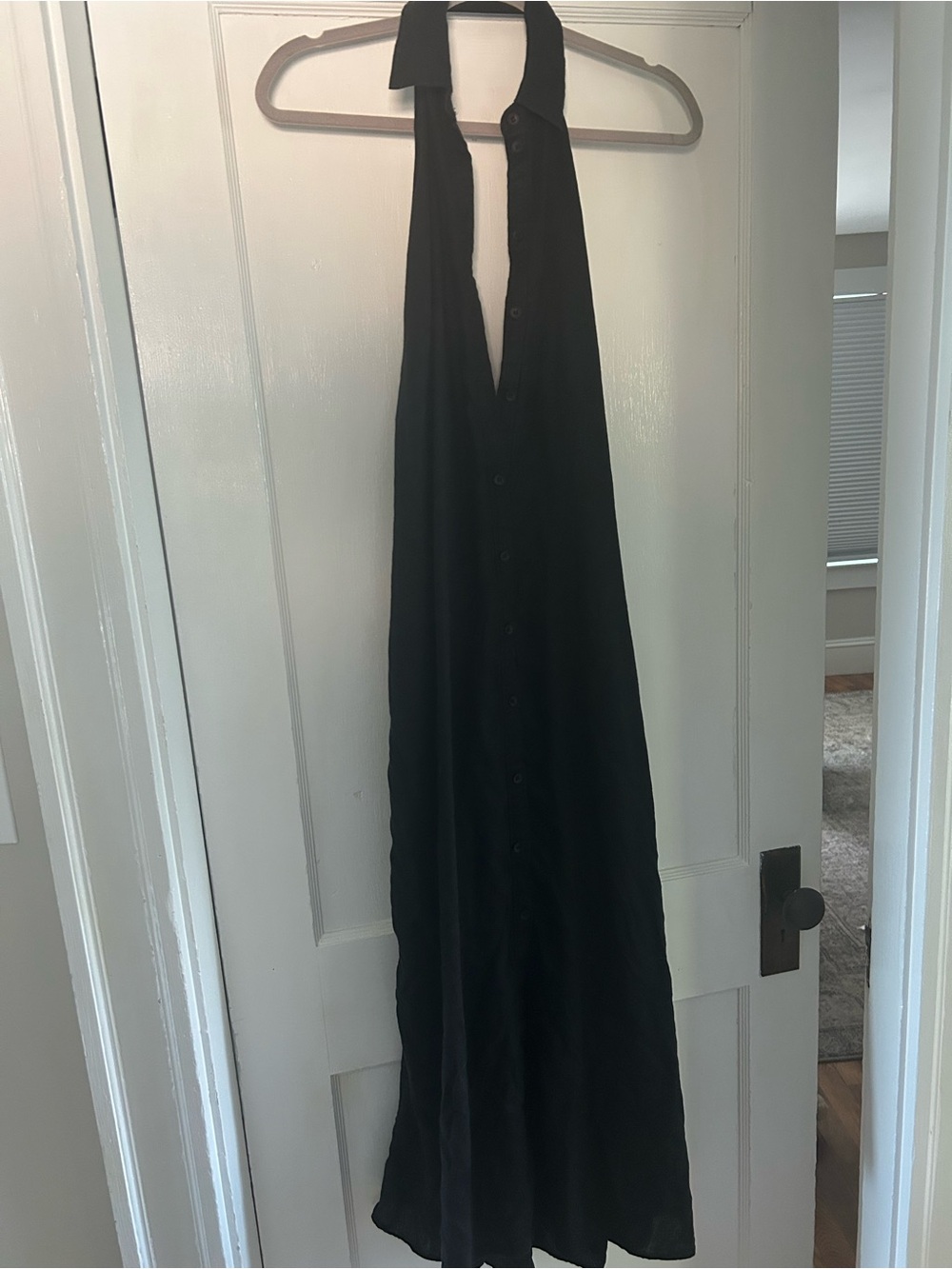Zara Black Linen Blend Halter Button-Front Maxi Dress